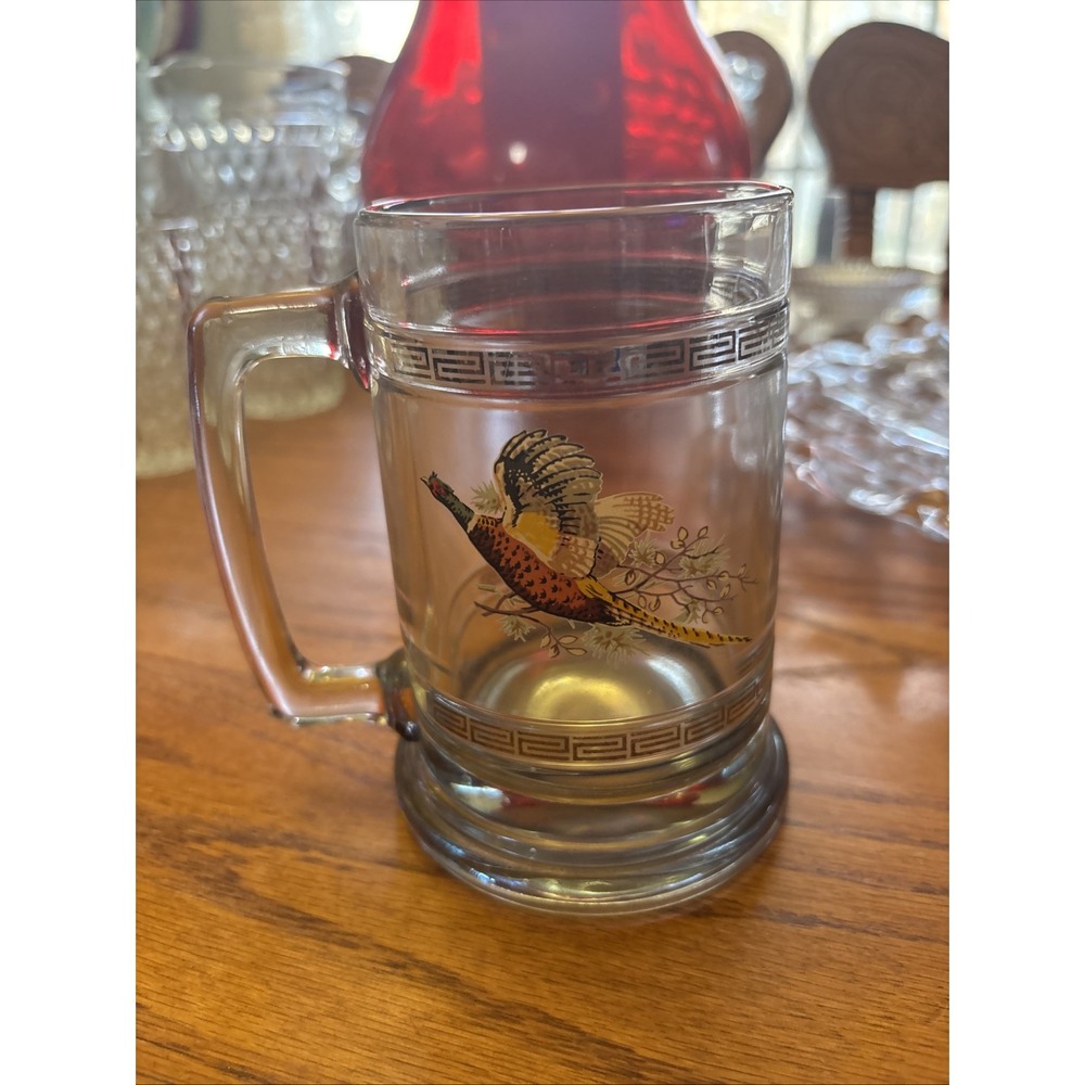 Princess House Pheasant Glass Weighted Beer Hunting Game Bird 14 oz Mug‎